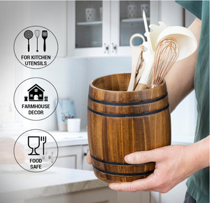 FSC & BSCI Conception de baril de vin ustensile de cuisine, porte-outil de cuisine en bois brûlé rustique vintage - Product Image 3