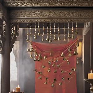 PARIJAT HANDICRAFT Cuerda decorativa de latón de Metal Vintage Estilo indio campanas pequeñas Acentos colgantes de pared de comercio justo - Product Image 3