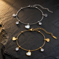 Bracelet en acier inoxydable 304 plaqué or avec breloque cœur en coquille CZ, chaîne câble, cadeau quotidien pour femme, vente en gros