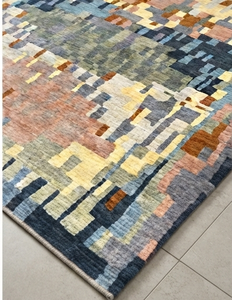 Tapis en laine Coral Weavers, motif abstrait coloré et vibrant, noué à la main, poils moyens, rectangulaire moderne, nettoyage à sec, pour salon - Product Image 2