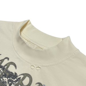 เสื้อยืดคอกลมแขนสั้นทรงโอเวอร์ไซส์สำหรับผู้ชาย สีกากี ผ้าฝ้าย ล้างสีแบบแอซิดวอช ตัดเย็บแบบครอป ประดับด้วยหินตกแต่ง พิมพ์ลาย DTG ตามสั่ง สำหรับขายส่ง - Product Image 3