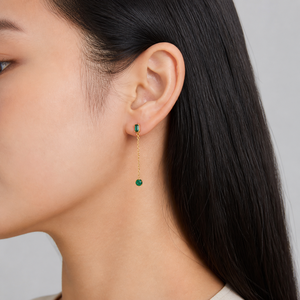ต่างหูห้อยระย้าประดับเพทายสีเขียว สแตนเลสสตีล ชุบทอง 14K แบบสุญญากาศ ต่างหูแบบติดหูทรงยาว - Product Image 5