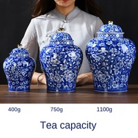 Jarra de Cerámica Extra Grande Azul y Blanca con Tapa, para Té o Almacenamiento, Ecológica, 3-4L, Decoración para el Hogar o Club