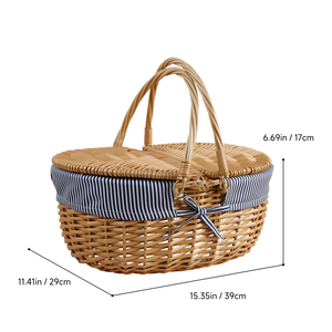 Bán Buôn Có Thể Gập Lại Cắm Trại Ngoài Trời Giỏ Rượu Vang Với Nắp Làm Bằng Tay Lớn Dệt <span class=keywords><strong>Wicker</strong></span> Dã Ngoại Giỏ Quà Tặng Trái Cây Phong Cách - Product Image 5