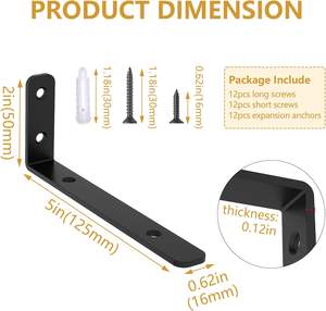 Support en L Support d'angle en métal robuste, 5 "x 2" (125x50mm) Support d'étagère Charge maximale: 40 lb - Product Image 2