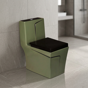 WC monobloc en céramique décorative orange et noir, design de créateur, avec abattant UF, siphon en P, à poser au sol - Product Image 2