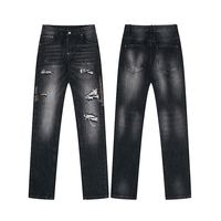 Jeans pour hommes coupe slim streetwear avec logo personnalisé, en denim de coton, patchwork, déchirés, vintage, effet usé, haute qualité, fabricant