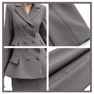 <strong>Light</strong> Gray Double-breasted Wrinkle-resistant V-neck Polyester/Cotton Suit Jacket Two-piece Pleated Long Skirt Set Women's Autumn - Product Image 2