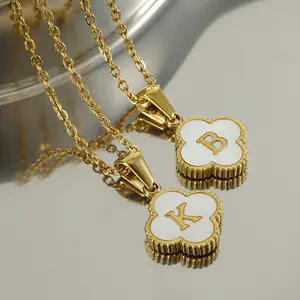 New 4 Leaf Clover Pendant Necklace Stainless Steel 18K Gold Minimalist Shell Letter Chain Necklace Women