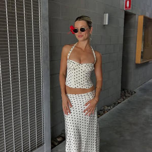 Ensemble de <span class=keywords><strong>haut</strong></span> court sans manches élégant en maille respirante blanche à imprimé pois <span class=keywords><strong>pour</strong></span> femme, de haute qualité, style corset - Product Image 1