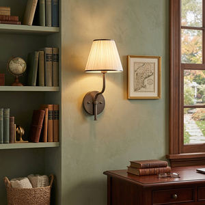 Applique murale en laiton moderne de luxe pour chevet d'hôtel, abat-jour en tissu plissé, LED, vente en gros d'usine, transfrontalier, <span class=keywords><strong>Le</strong></span> Moyne - Product Image 2