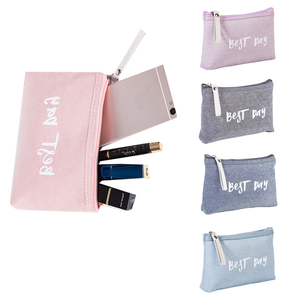 Pochette de toilette zippée, trousse de maquillage coréenne en toile, sac cosmétique portable avec motif lettre, pour fille, rangement de crayons - Product Image 1