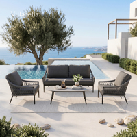 Ensemble de canapés d'extérieur moderne 4 pièces en rotin PE, salon de terrasse avec structure en aluminium, mobilier de jardin 2-4 places pour hôtel, terrasse, villa