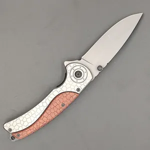 Cuchillo táctico de alto carbono para caza, revestimiento de titanio, mango de madera, cuchillo de supervivencia para acampar al aire libre, cuchillo de bolsillo profesional EDC