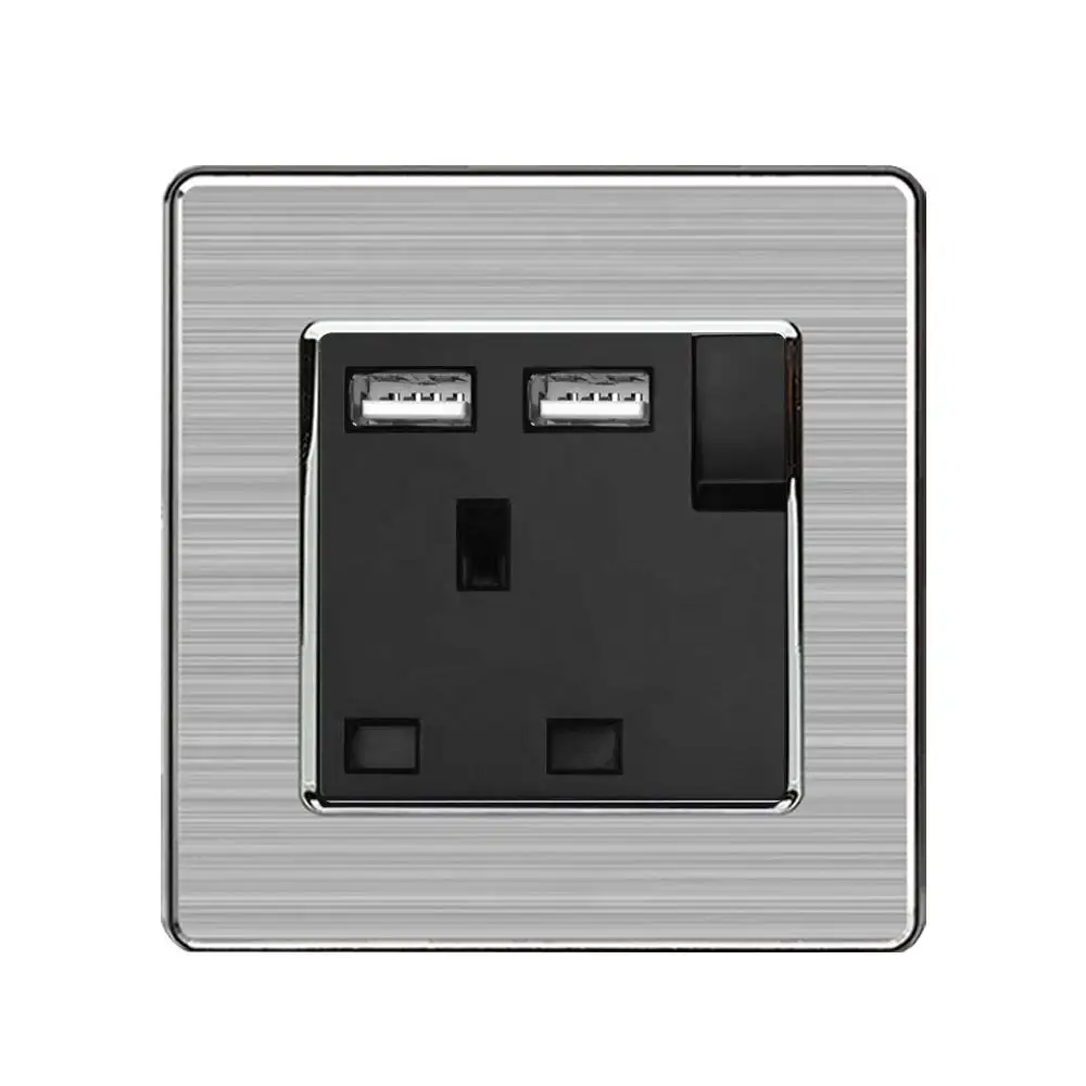 Edelstahl platte Single 13 a UK Steckdose mit Schaltern und USB