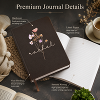 Carnet à couverture rigide personnalisé, couverture marron foncé, bouquet de fleurs sauvages aquarelle, nom personnalisé, pages lignées, marque privée, vente en gros