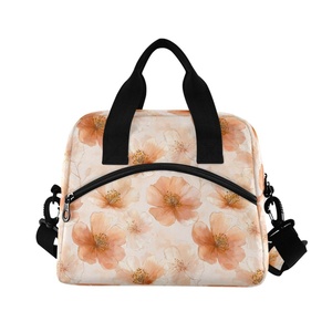 Custom Insulated <b>Meal</b> <b>Prep</b> Bag Orange Floral Pattern Lunch <b>Box</b> 10L Tote Insulated Reusable Lunch Bag With Adjustable Straps - Product Image 2