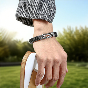 yunnique Men's Braided Leather Bracelet Stainless Steel Twisted Magnetic Clasp Rugged Trendy Jewelry Gift 19CM 21CM 23CM - Product Image 4