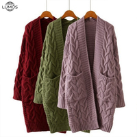 Cardigan long en tricot pour femme Lumos, style automne-hiver, ouvert sur le devant, pour la vente en gros
