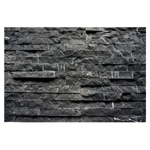 Streep Jet Zwart Marmeren Tegels Wit Veins Stack Steen Wanden Panel Outdoor Muur Marmeren