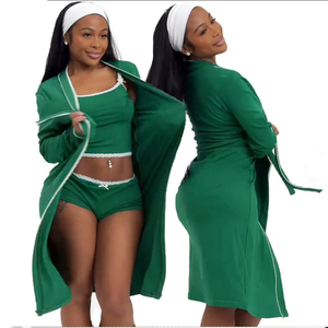 Navidad mujer ropa de dormir Santa bebé encaje forrado <span class=keywords><strong>bata</strong></span> camiseta sin mangas con Mini pantalones cortos 3 piezas Loungewear conjunto pijamas de mujer - Product Image 5