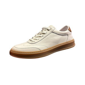 QHCCID Zapatillas de deporte de cuero genuino para hombre, suela de goma blanca, tacón bajo, zapatos informales transpirables para caminar - Product Image 2