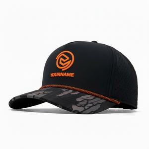 หมวกแก๊ปตาข่ายแบบกำหนดเอง OEM พร้อมโลโก้ 5 แผง ปีกโค้งเล็กน้อย แบบ Snapback ป้ายยางกันน้ำ หมวกกอล์ฟ - Product Image 1