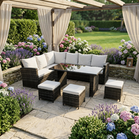 Ensemble de salon de jardin moderne 6 pièces en rotin PE durable avec coussins résistants à l'eau pour 9 personnes