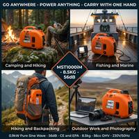 Generador Inverter Silencioso de 0.9kW y 4 Tiempos, 56cc OHV, Solo 8.5kg, 56dB, Onda Sinusoidal Pura, CE EPA, Arranque por Retroceso, 230V, Portátil para Camping y RV