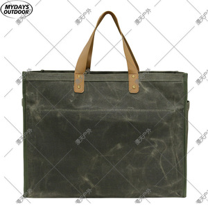 Wet Wax Canvas Tote <b>Bag</b> Green Khaki 10kg Capacity Waterproof Outdoor Garden <b>Tool</b> <b>Bag</b> All Seasons Use - Product Image 2