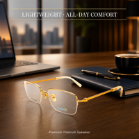 Montures de lunettes de lecture en titane plaqué or 18 carats avec demi-corps en corne de buffle, lunettes carrées pour la myopie, montures pour hommes, meilleures montures de lunettes
