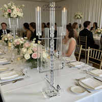 Élégant chandelier en cristal à 9 bras, argenté, décoratif, en verre, pour centre de table événementiel