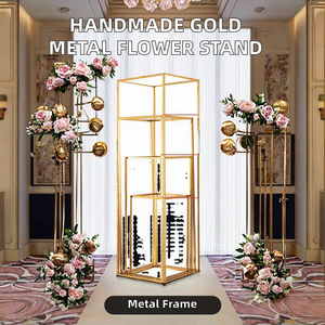 Wholesale Price Greenlife Handmade Chinese Style Shinny Gold Metal Square Flower <b>Stand</b> Wedding Decoration Extra Large - Product Image 2