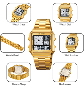 Montre-bracelet numérique dorée étanche en acier inoxydable pour homme SKMEI 2451, vente en gros chinoise, pas chère - Product Image 5