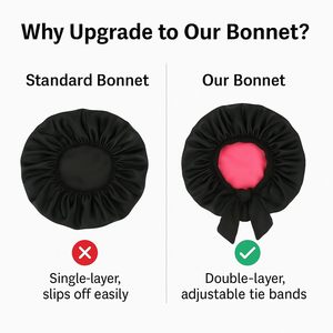 Bonnet de tache personnalisé cheveux lisses doux double couches bonnet de cheveux de sommeil pour les femmes Bonnet de soie personnalisé avec longue sangle de cravate - Product Image 3