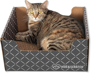 Hide & Scratch Cardboard <b>Cat</b> Scratcher <b>Box</b> & <b>Bed</b> - Dark Grey Diamond | Double-Sided Corrugated Pad for Indoor <b>Cats</b> - Product Image 1