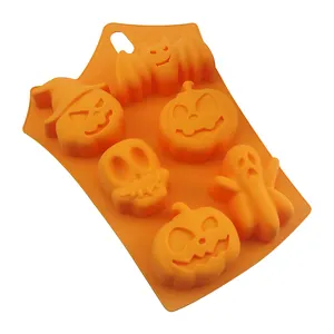 Halloween Cake Cookie Moldes DIY Halloween Candy Chocolate Moldes Pumpkin Wizard Hat Ghost Bat Crânio Brain Baking Silicone Mold