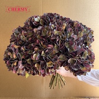 DC225 Vente en gros usine Fleur artificielle d'hortensia vintage 3D effet toucher réel 57cm, Hortensia artificiel pour décoration de centre de table à la maison