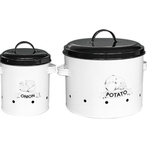 Potato Onion and Garlic Tin Food Storage Container Bin with Lid Kitchen Vegetable Set of 3