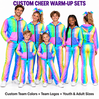 Ensemble de survêtement d'équipe Rainbow Ombre Cheer personnalisé avec impression étoile scintillante, comprenant un sweat à capuche entièrement zippé et un pantalon évasé, résistant à la décoloration