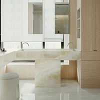 Dalle de Marbre Onyx Blanc Translucide Naturel de Luxe pour Comptoir de Cuisine, Panneau Mural Rétroéclairé Intérieur, Vasque de Salle de Bain