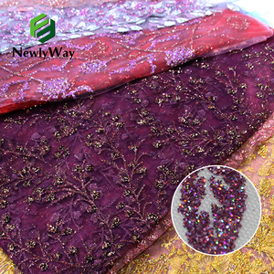 Bán Sỉ Laser Glitter Và Bạc Stones Ren Hình Học Châu Phi Đính Cườm Vải Ren Cho Wedding Bridal Đảng Dress - Product Image 1