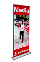 Nouveautés Bannière déroulante double face en aluminium pour affichage publicitaire portable, légère et rétractable