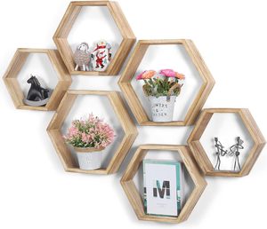 Estantes flotantes montados en la pared Estantes hexagonales de pared para sala de estar Almacenamiento de madera Panal - Product Image 6