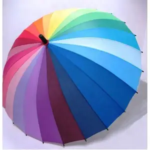 High Quality Umbrella Straight 24 Ribs High Quality Waterproof Fabric For Rainbow Umbrella Household Rainbow Umbrella Colorful For Adult