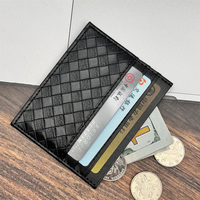 Organizador de Tarjetas de Identificación Portátil con Diseño Tejido, Cartera de Cuero con Ranuras para Tarjetas