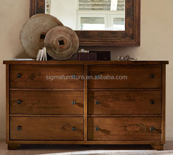 simple style high-quality indoor bedroom furniture wood frame 6-Drawer Wide Dresser