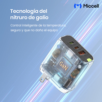 Miccell 70W Chargeur GaN USB C mural avec 2 ports USB C, 1 port USB A, adaptateur PD QC Type C pour iPhone et smartphone