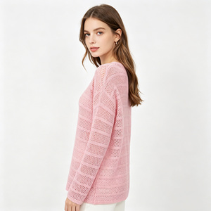 <span class=keywords><strong>Pull</strong></span> en tricot à paillettes rose clair pour femmes, élégant et stylé, avec un col rond ouvert, un haut féminin tendance et scintillant - Product Image 2
