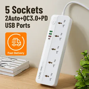 LDNIO SC5415 Colokan Listrik 10 Kaki, Pelindung Lonjakan Listrik, 5 Outlet, 4 Port Usb Desktop, Multi Fungsi, 5 Cara, Soket Daya Cerdas Universal